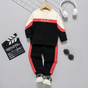 2pcs Toddler Boy Colorblock Pullover Sweatshirt and Pants Set #1052544
