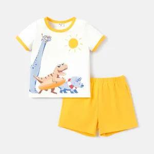 2pcs Toddler Boy Cotton Animal Print Short-sleeve Tee and Cotton Solid Shorts Set #1032391