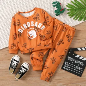 2pcs Toddler Boy Dinosaur Letter Print Pullover Sweatshirt and Pants Set #1053788