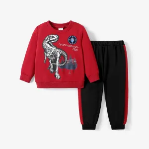 2pcs Toddler Boy Dinosaur Pattern Red Set #1193331