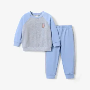 2pcs Toddler Boy Fabric Stitching Animal Pattern Bear Top and Pants Set #1317957
