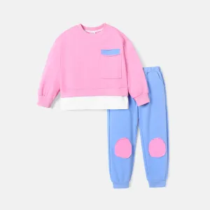 2pcs Toddler Boy Faux-two Pocket Design Sweatshirt and Colorblock Pants Set #228941