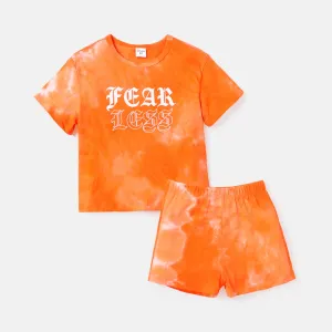 2pcs Toddler Boy/Girl 100% Cotton Letter Print Tie Dyed Short-sleeve Tee and Shorts Set #219529