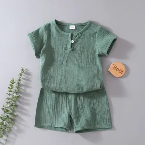 2pcs Toddler Boy/Girl Casual Solid Color Crepe Tee and Shorts Set #1298736
