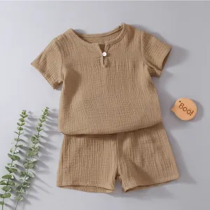 2pcs Toddler Boy/Girl Casual Solid Color Crepe Tee and Shorts Set #196918