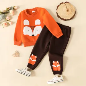2pcs Toddler Boy/Girl Playful Fox Embroidered Sweatshirt and Pants Set #213589