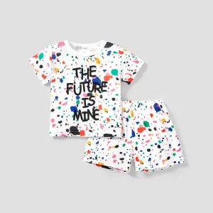 2pcs Toddler Boy/Girl Playful Letter Painting Print Tee and Shorts Set #1107488