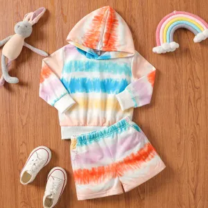 2pcs Toddler Boy/Girl Tie-dye Long-sleeve Hooded Sweatshirt and Shorts Set #1051960