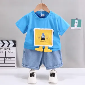 2pcs Toddler Boy Lion Embroidered Short-sleeve Tee and Denim Shorts Set #1043675