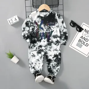 2pcs Toddler Boy Novelty Face Graphic Tie Dye Pullover Sweatshirt and Pants Set #1054035