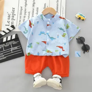 2pcs Toddler Boy Playful Dinosaur Print Shirt and Shorts Set #786024