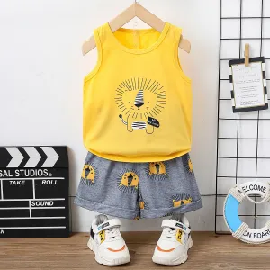 2pcs Toddler Boy Playful Lion Print Tank Top and Shorts Set #865609