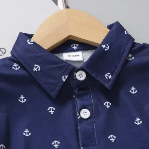 2pcs Toddler Boy Preppy style Anchor Print Polo Shirt and Shorts Set #199927
