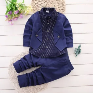 2pcs Toddler Boy Preppy style Faux-two Polka dots Long-sleeve Shirt and Pants Set #205798