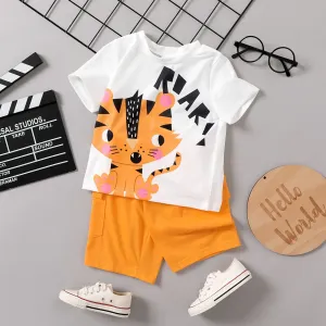 2pcs Toddler Boy Tiger Print Short-sleeve Tee and Cargo Shorts Set #1042953