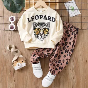 2pcs Toddler Boy Trendy Leopard Print Sweatshirt and Pants Set #228978