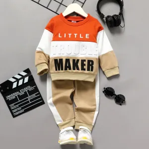 2pcs Toddler Boy Trendy Letter Print Colorblock Sweatshirt and Pants Set #204752