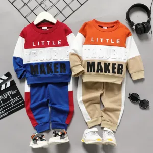 2pcs Toddler Boy Trendy Letter Print Colorblock Sweatshirt and Pants Set #204755