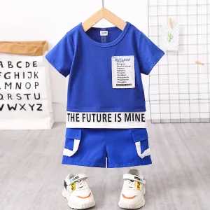 2pcs Toddler Boy Trendy Letter Print Tee and Shorts Set #829996