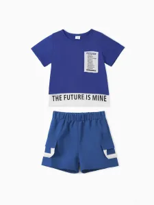 2pcs Toddler Boy Trendy Letter Print Tee and Shorts Set