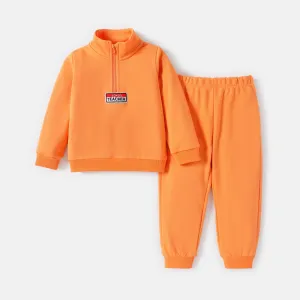 2pcs Toddler Boy Zipper Design Letter Embroidered Sweatshirt and Pants Set #236073