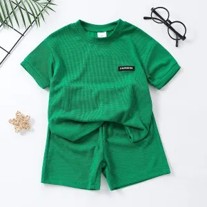 2pcs Toddler Boy's Basic Solid Color Top and Shorts Set #1324329