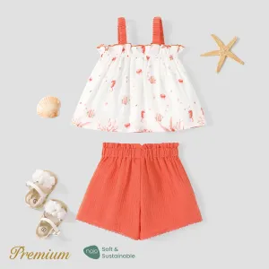 2pcs Toddler Girl 100% Cotton Ruffled Cami Top and Solid Shorts Set #1034496