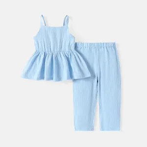 2pcs Toddler Girl 100% Cotton Solid Color Peplum Tank Top and Pants Set #230022