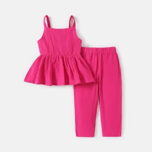2pcs Toddler Girl 100% Cotton Solid Color Peplum Tank Top and Pants Set #230027
