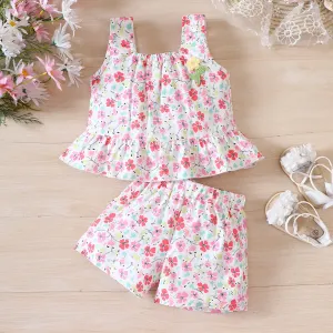2pcs Toddler Girl Allover Floral Print Sunflower Decor Tank Top and Shorts Set #1051027