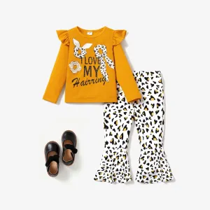 2PCS Toddler Girl Avant-garde Flutter Sleeve Top /Pant Set #1165715