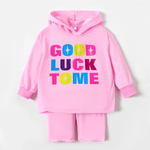 2pcs Toddler Girl Colorful Letter Print Hoodie and Leggings Shorts Set #1053928