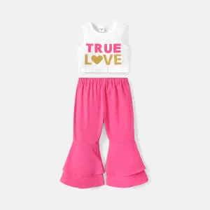 2pcs Toddler Girl Cotton Letter Print Tank Top and Flared Pants Set #765628