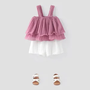 2pcs Toddler Girl Elegant Pleated Camisole and Shorts Set #718244