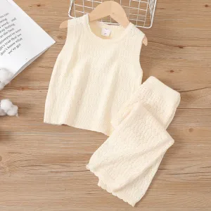 2pcs Toddler Girl Hollow Sweater Vest and Pants Set #1051861