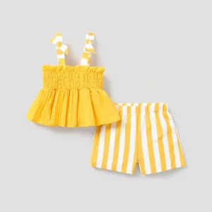 2pcs Toddler Girl Sweet Cami Top and Stripe Shorts Set
