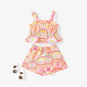 2pcs Toddler Girl Sweet Floral Print Cami Top and Shorts Set