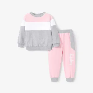 2pcs Toddler Girl Trendy Colorblock Sweatshirt and Elasticized Pants Set #216079