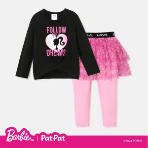 Barbie Toddler Girl 2pcs Long-sleeve Top and Mesh Overlay 2 In 1 Legging Set #1055347