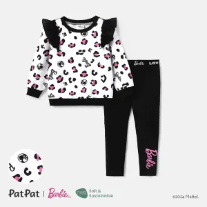 Barbie Toddler Girl 2pcs Naiaâ¢ Leopard Pattern Ruffled Long-sleeve Pullover and Letter Print Leggings Set #1053932