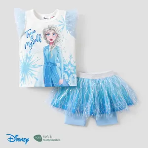 Disney Frozen Elsa 2pcs Toddler Girls Naiaâ¢ Character Snowflake Print Ruffled Top with Mesh Gradient Skirt Leggings Sets
