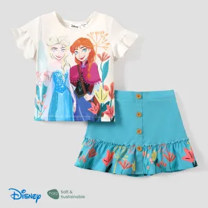 Disney Frozen Elsa&Anna 2pcs Toddler Girl Naiaâ¢ Character Floral Print Tee and Skirt Set