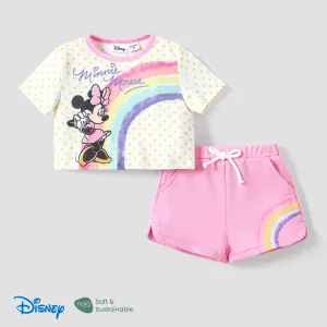 Disney Mickey and Friends 2 pcs Toddler Girls Naiaâ¢ Character Print Rainbow Top and Shorts Sporty Set