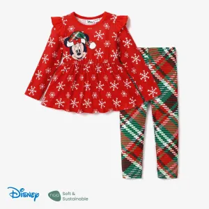 Disney Mickey and Friends Christmas Toddler Girl 2pcs Naiaâ¢ Character Print Peplum Long-sleeve Tee and Plaid Pants Set #1166872