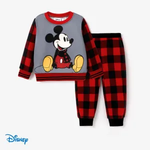 Disney Mickey and Friends Toddler Boy Character Print Long-sleeve Sweatshirt and Polarfleece Grid Pants Set #1171062