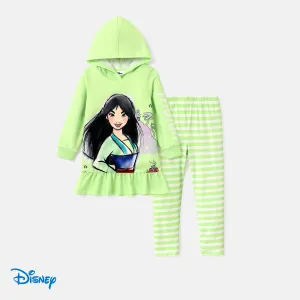 Disney Princess  Toddler Girl 2pcs Character Print Ruffle Hem Long-sleeve Hoodie and Stripe Pants Set