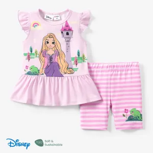 Disney Princess 2pcs Toddler Girls Naiaâ¢ Character Print Ruffled Top with Stripped Leggings Set #1332832