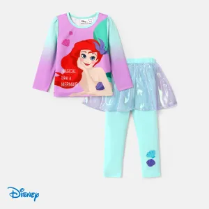 Disney Princess Toddler Girl 2pcs Character Print Long-sleeve Pullover and Mesh Overlay 2 In 1 Legging Set #1054392