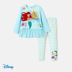Disney Princess Toddler Girl 2pcs Character Print Peplum Long-sleeve Tee and Stripe Pants Set #1059785