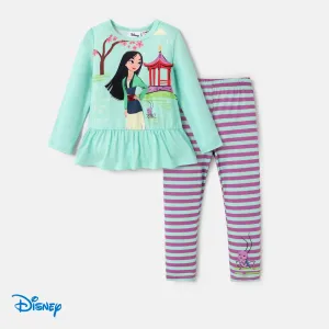 Disney Princess Toddler Girl 2pcs Character Print Peplum Long-sleeve Tee and Stripe Pants Set #1059805